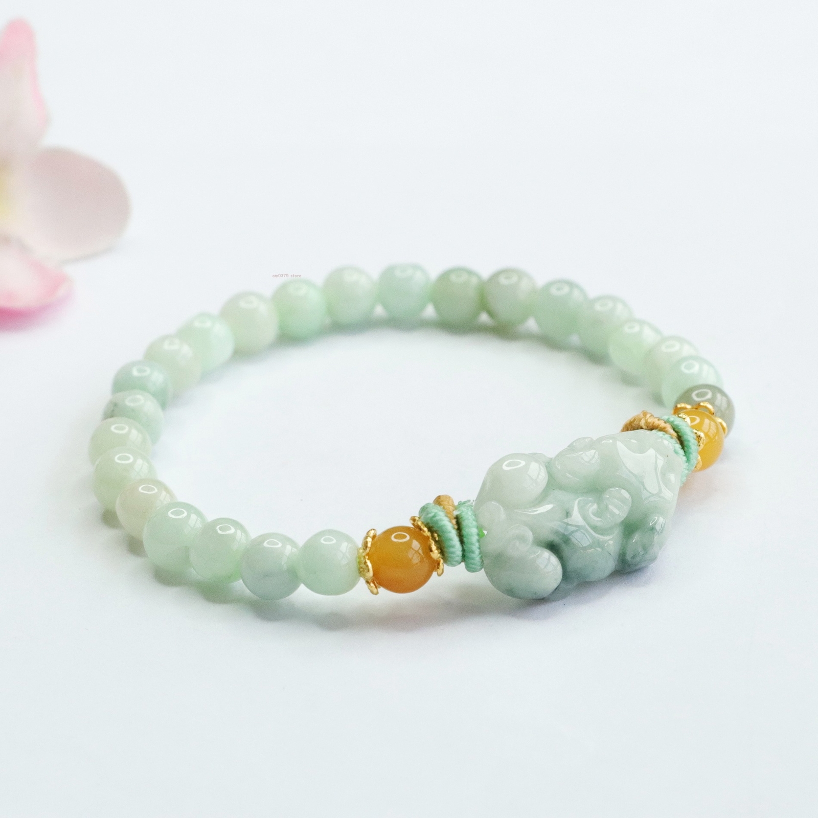 Natural A Grade Jadeite Beacelets Women’s 6mm Gemstone Bead Jade Pixiu Bracelet
