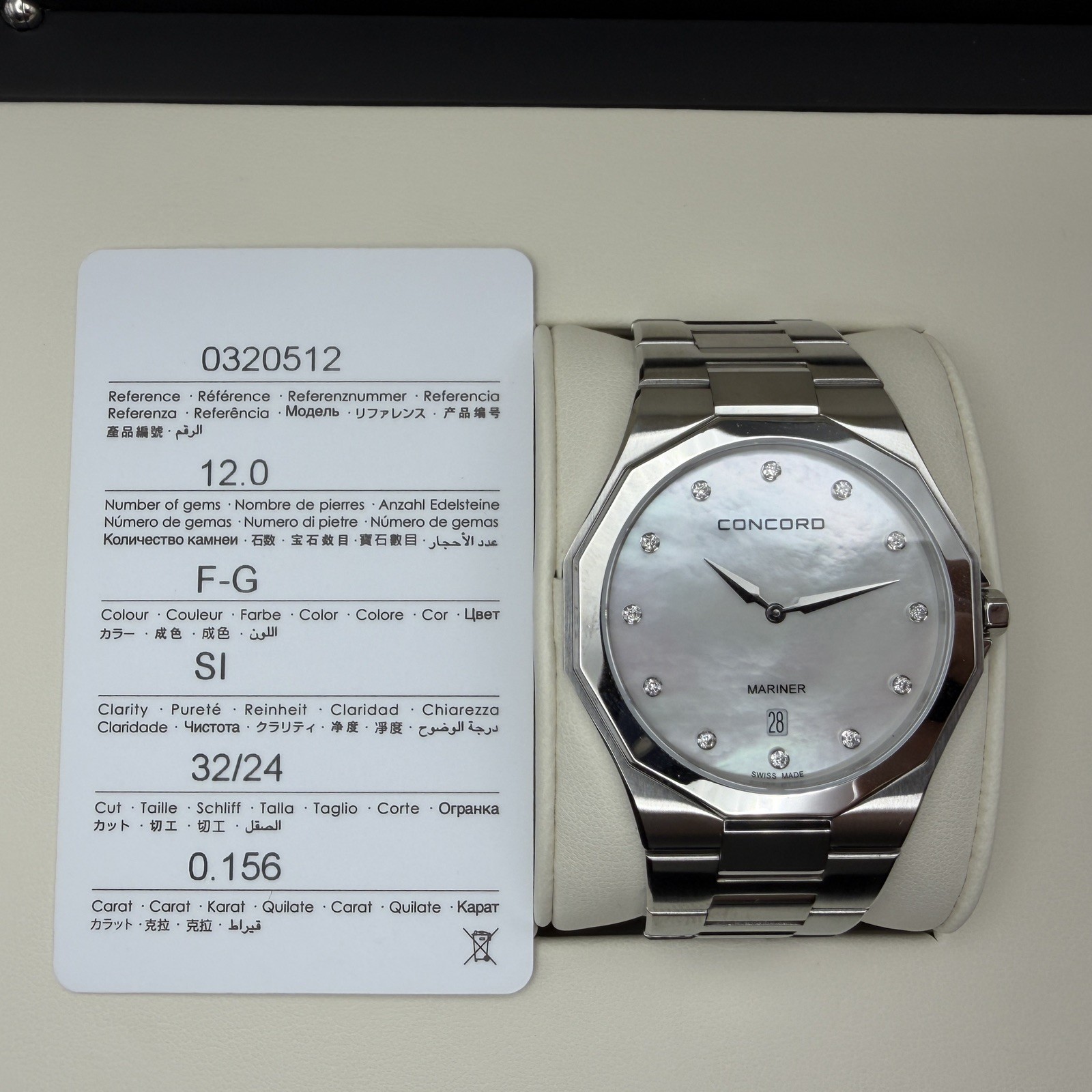 Concord Mariner 05.1.14.1186 40 mm Steel MOP Diamond Dial Men’s Watch 0320512