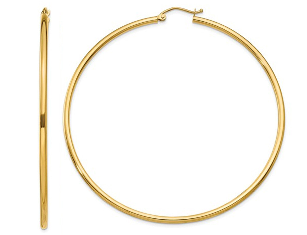 Extra Large 14K Yellow Gold Hoop Earrings 2 1/2 Inches