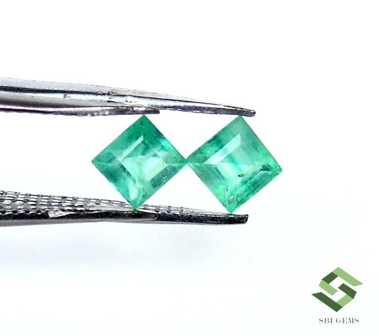 4×4 mm Certified Natural Emerald Square Cut Pair 0.63 CTS Untreated Loose Gems