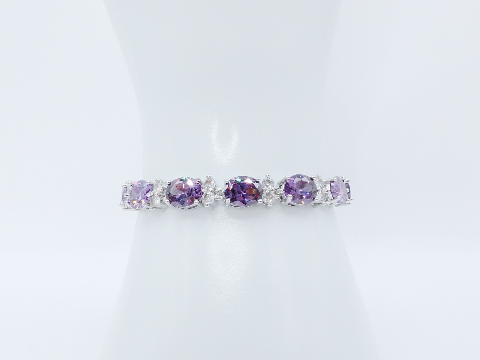 Bracelet Purple Gemstone & Cz Diamond 24K Yellow Gold Plated 7″ Women Jewelry