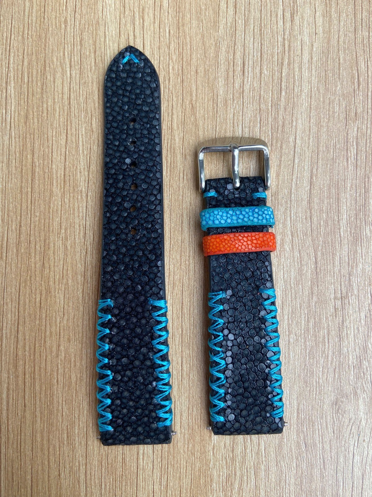 Black Stingray Leather Watch Strap Band, Size 18mm 19mm 20mm 21mm 22mm 24mm 26mm