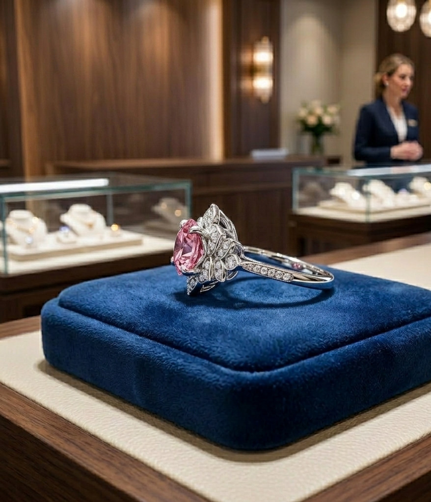 Natural Pink Sapphire & Diamond Wedding Gift Ring 14k White Gold (Import Free)