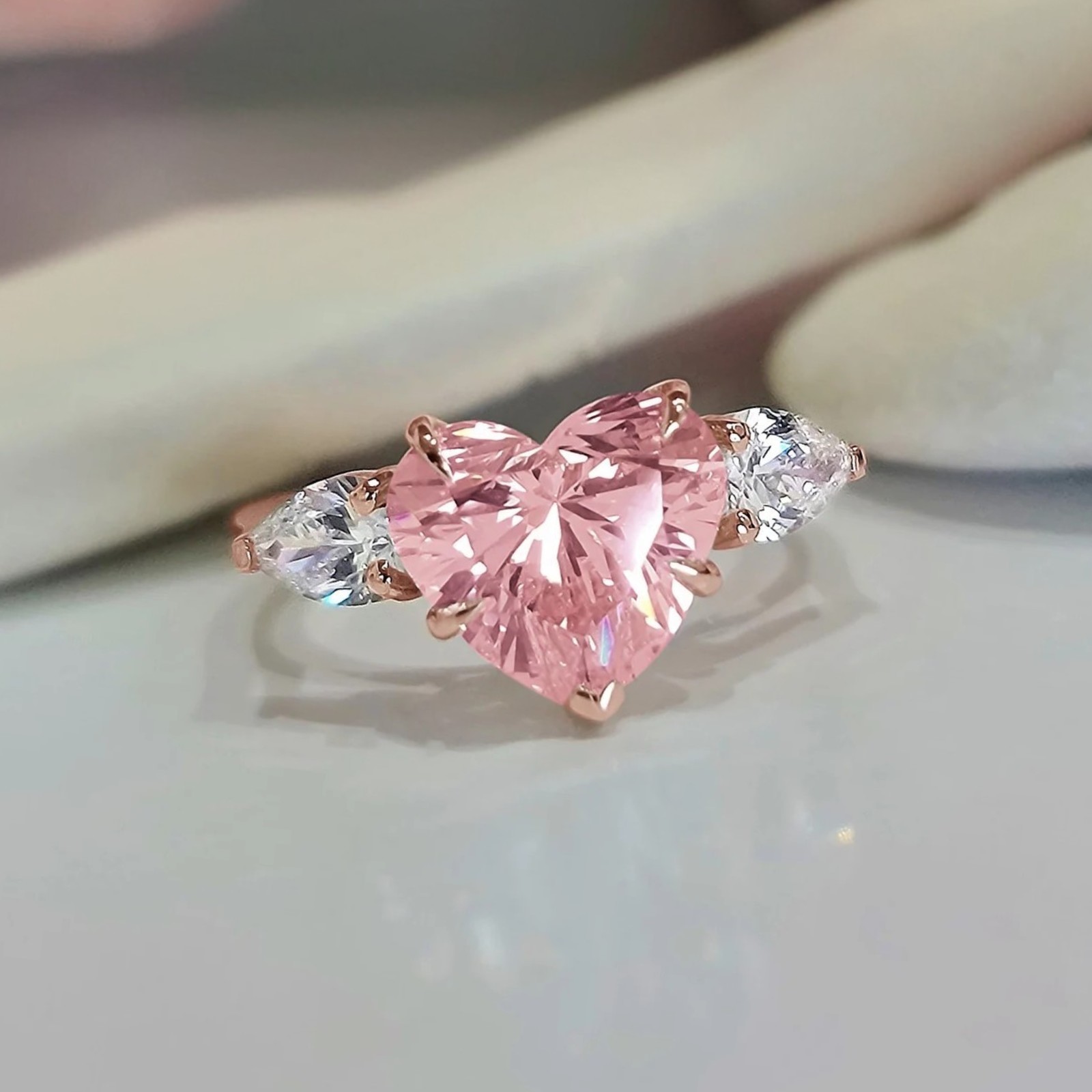 3.60 Carat Heart Cut Fancy Vivid Pink IGI Lab Created Diamond Ring 18k Rose Gold