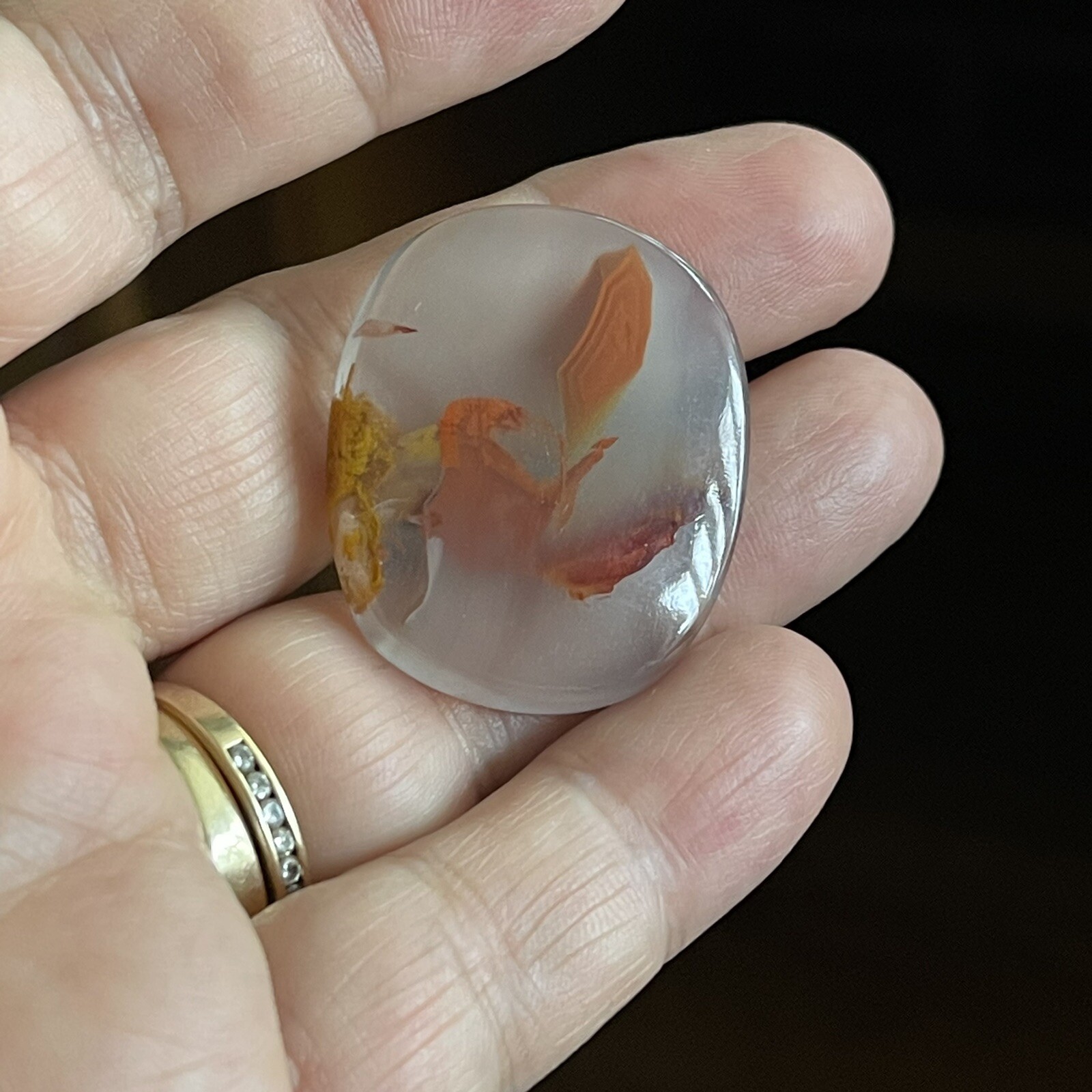 33.45x28x5.4mm Fine Kazakhstan Agate Cabochon Red Flower Collector’s Stone