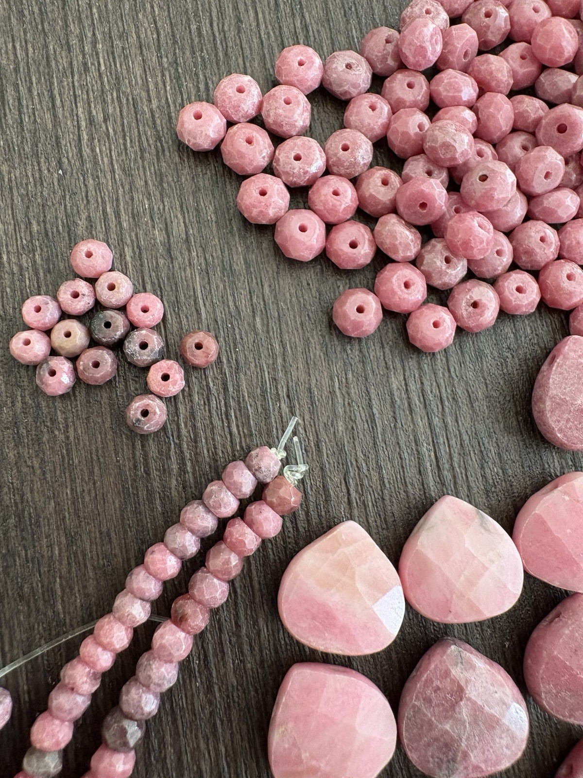 LOT Of Mixed Rhodonite Faceted Heartshape Roundelle Pink Stones Beads Read Info