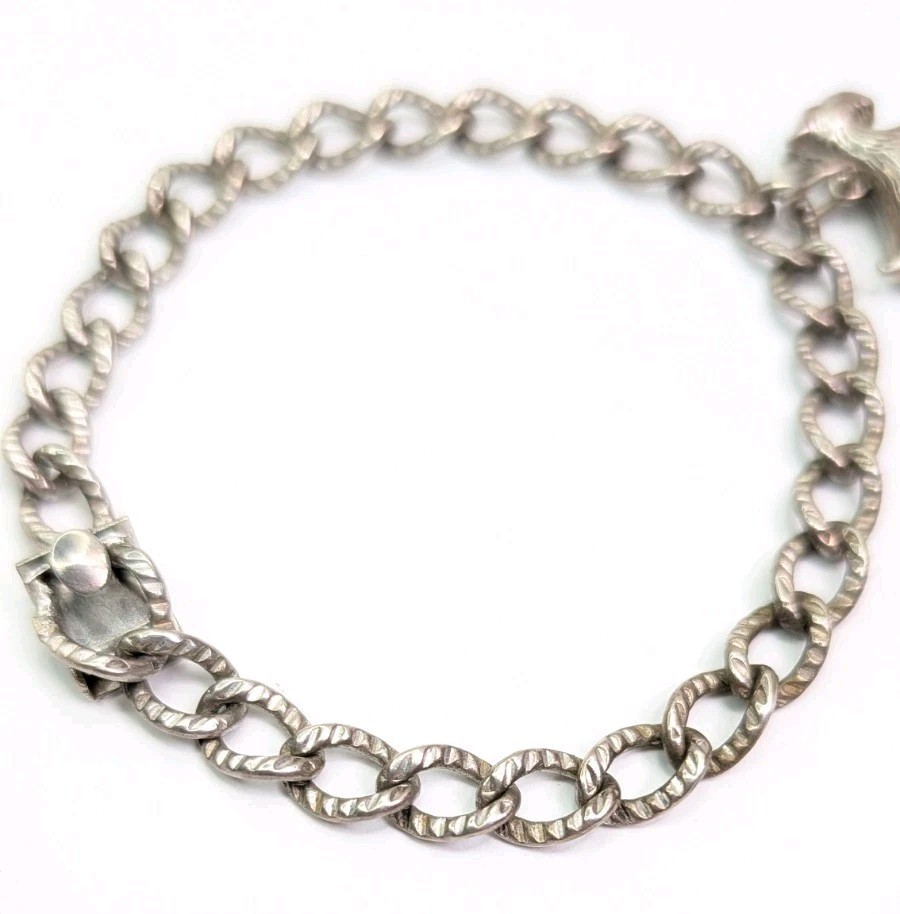 Automade Sterling Silver Charm Bracelet Push Lock Clasp 7-3/4 Inch Scottie Dog