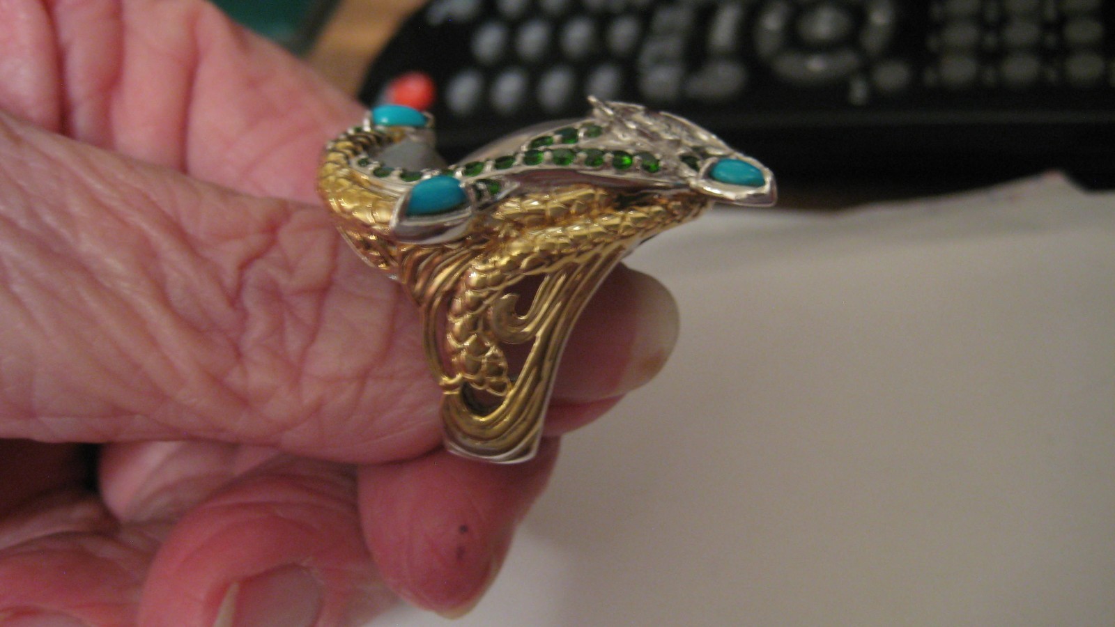 NWOT GEMS EN VOGUE SLEEPING BEAUTY TURQ & CHROME DIOPSIDE RING, SZ 8, STER, READ