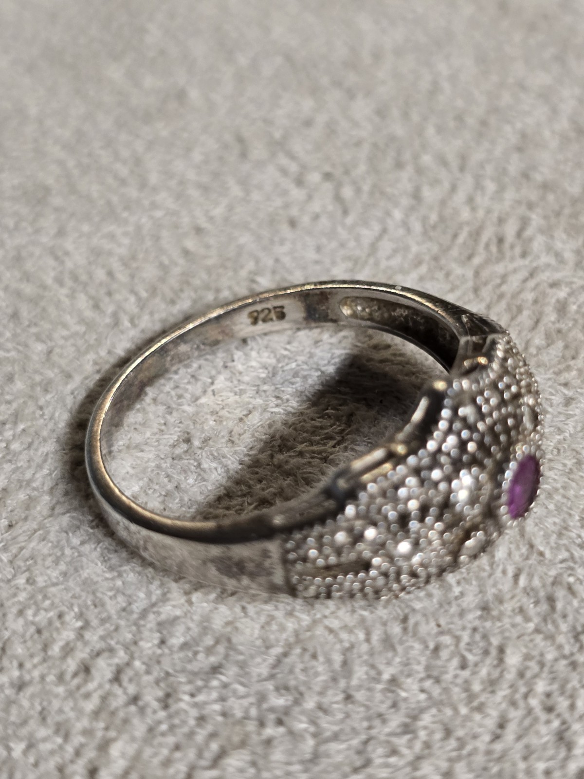 Unique Sterling Silver Filligree Pink White Cz Ring Size 11 925