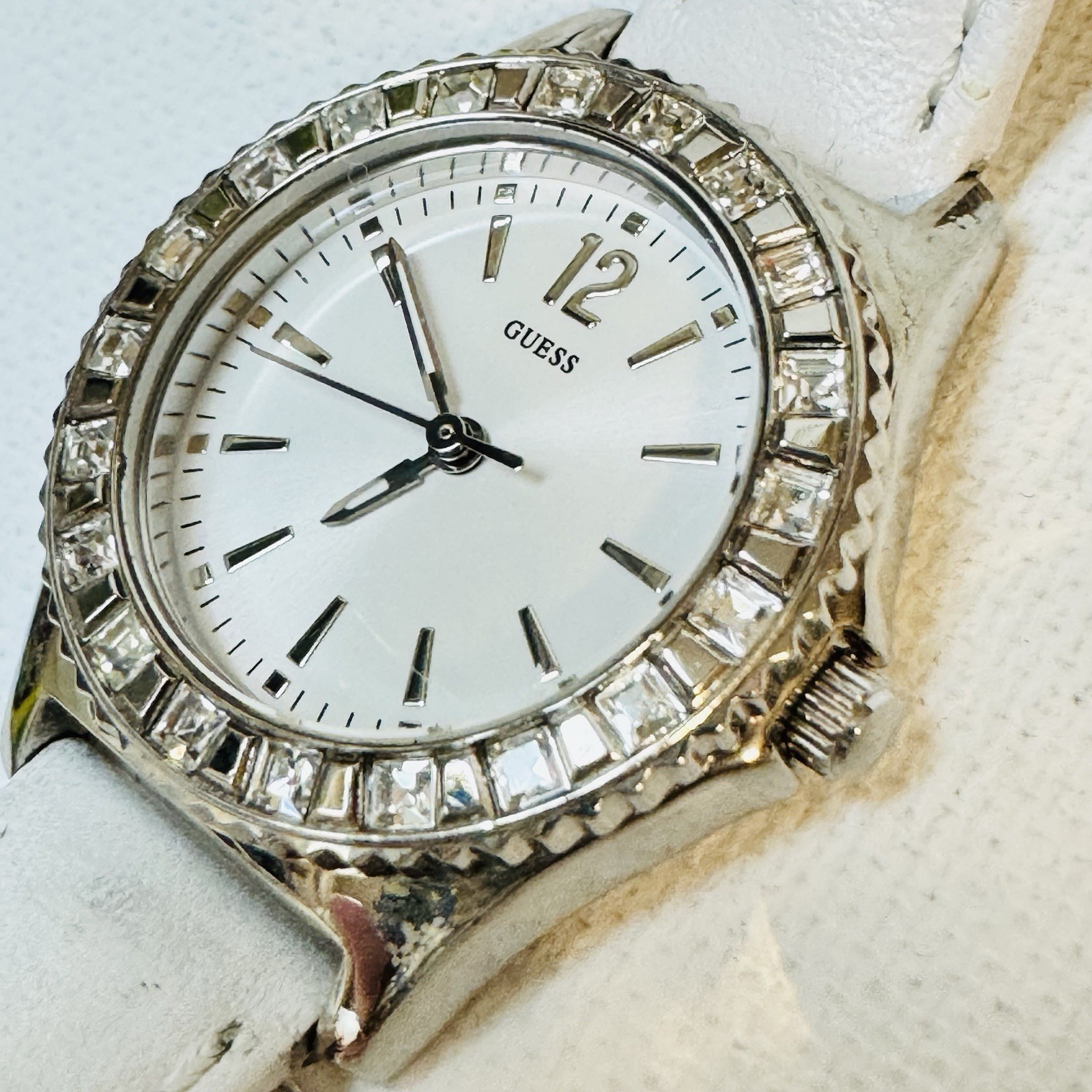 Guess WaterPro 28mm Women’s Watch Silver Crystals White Band U95176L1