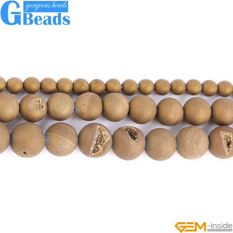 Metallic Titanium Coated Drusy Druzy Quartz Agate Round Beads Free Shipping 15″