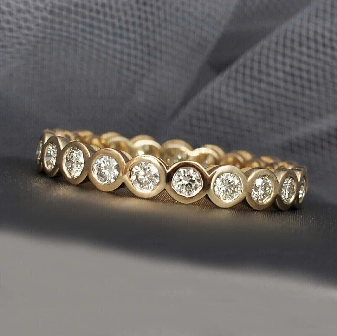Full Eternity Wedding 2.50CTW Round Moissanite Band 3mm 14K Yellow Gold Plated