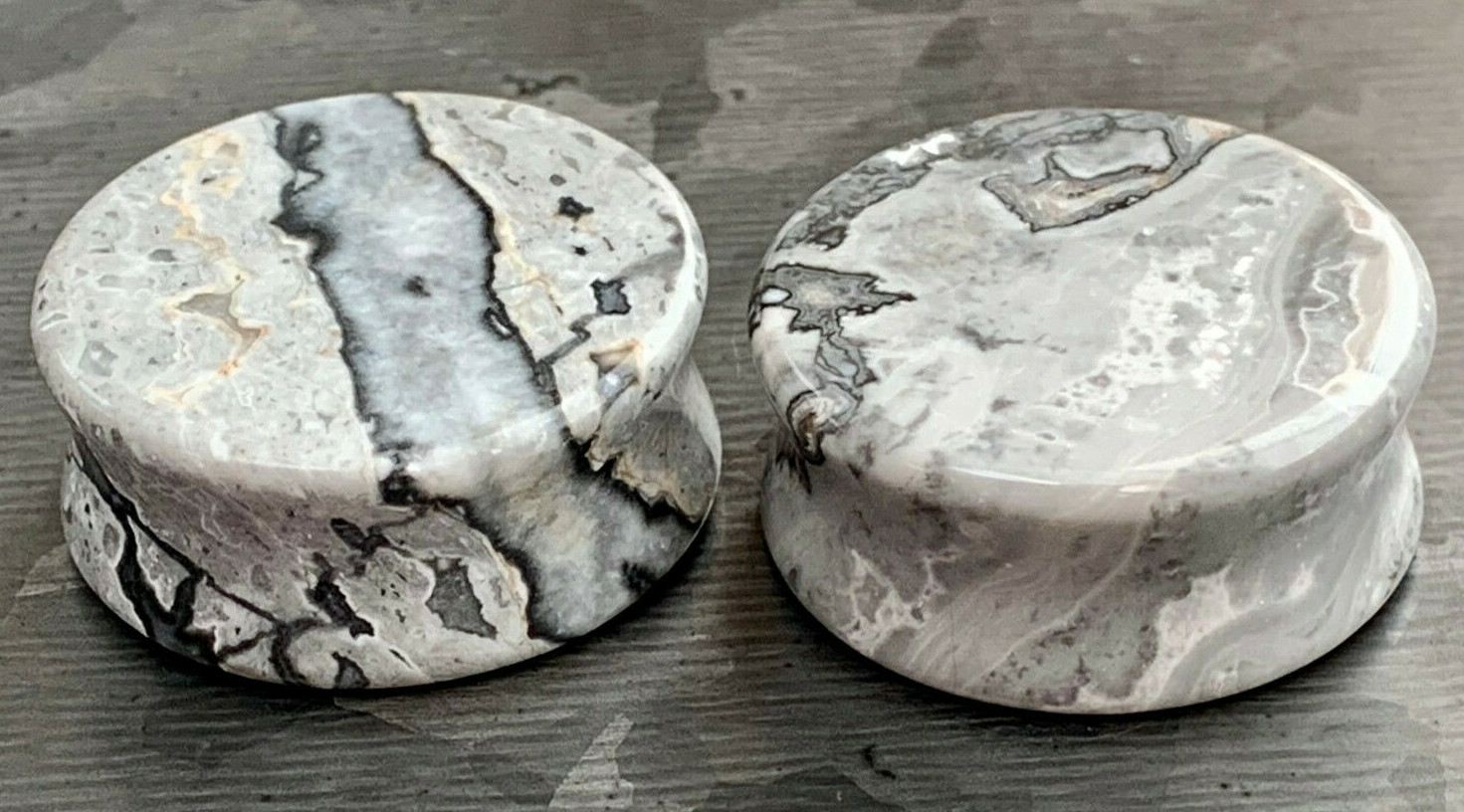 PAIR Natural Wave Jasper Stone Double Flare Plugs Organic Gauges