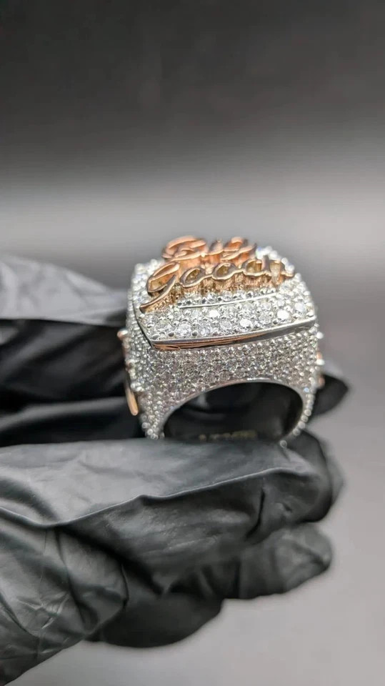 Custom Lab Created Diamond Name Big Out Personalized Ring 14K Rose Gold Plated