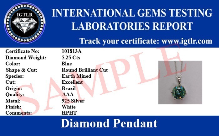 RARE 15.15 Ct Treated Blue Diamond Solitaire Pendant, Amazing Shine,