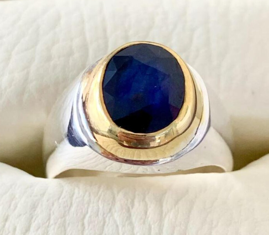 Solid 925 Silver Natural Blue Sapphire Ring Vintage Men’s Jewelry Birthday Gift