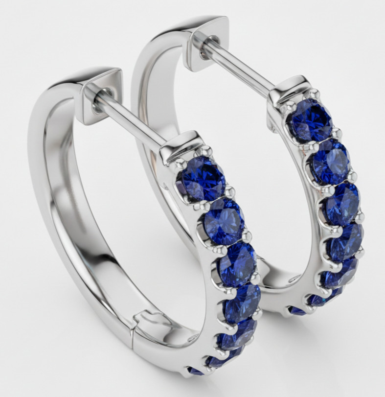 Natural Certified Ceylon Blue Sapphire Gemstone Promise Hoop Earrings 925 Silver