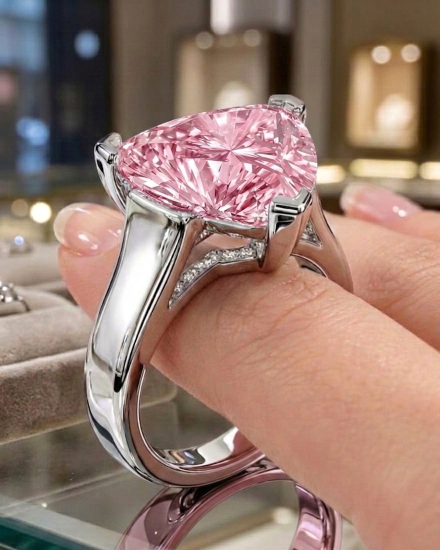 4.30 Ct Certified Trillion Cut Pink Natural Diamond Ring VVS1 White Gold Finish