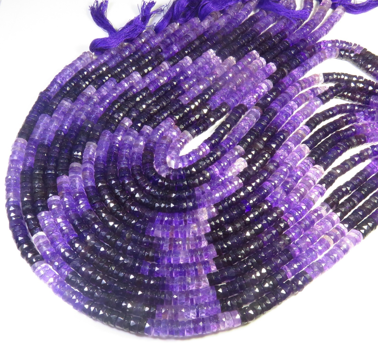 Purple Amethyst Shaded Gemstone 16″ Inch Natural Multi Heishi Faceted Beads 7 mm