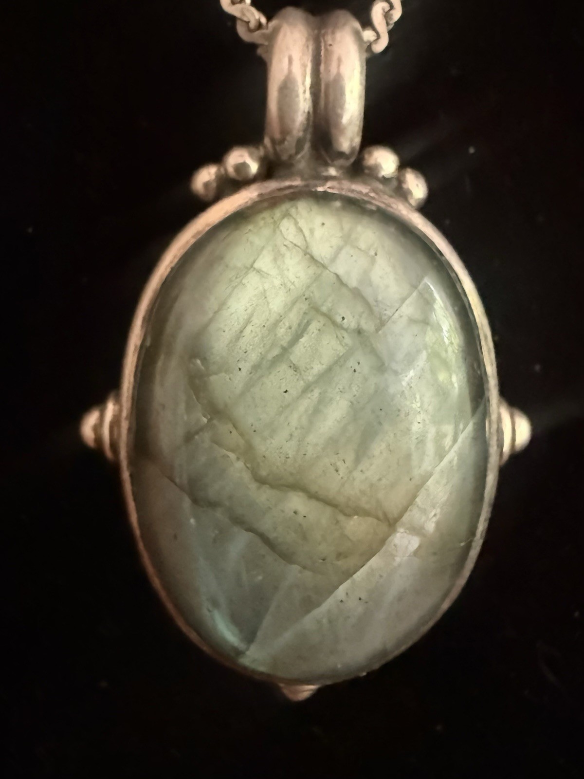 Woven Sterling Silver 20 Inch Necklace W/ Labradorite Pendant (John Hardy Style)