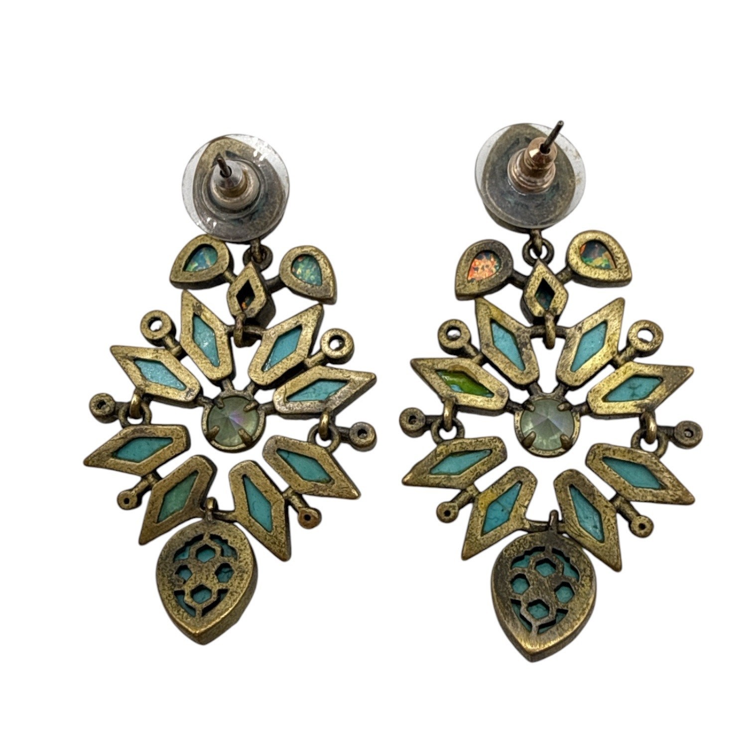 Kendra Scott Antique Brass Turquoise and Crystal Geometric Statement Earrings