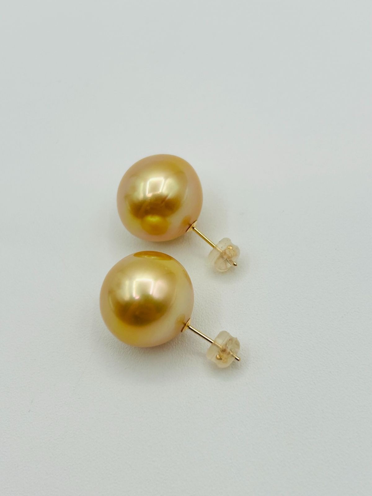 Huge 15.4mm Natural Golden South Sea Pearl 18K Gold Stud Earrings PSL Phoenix