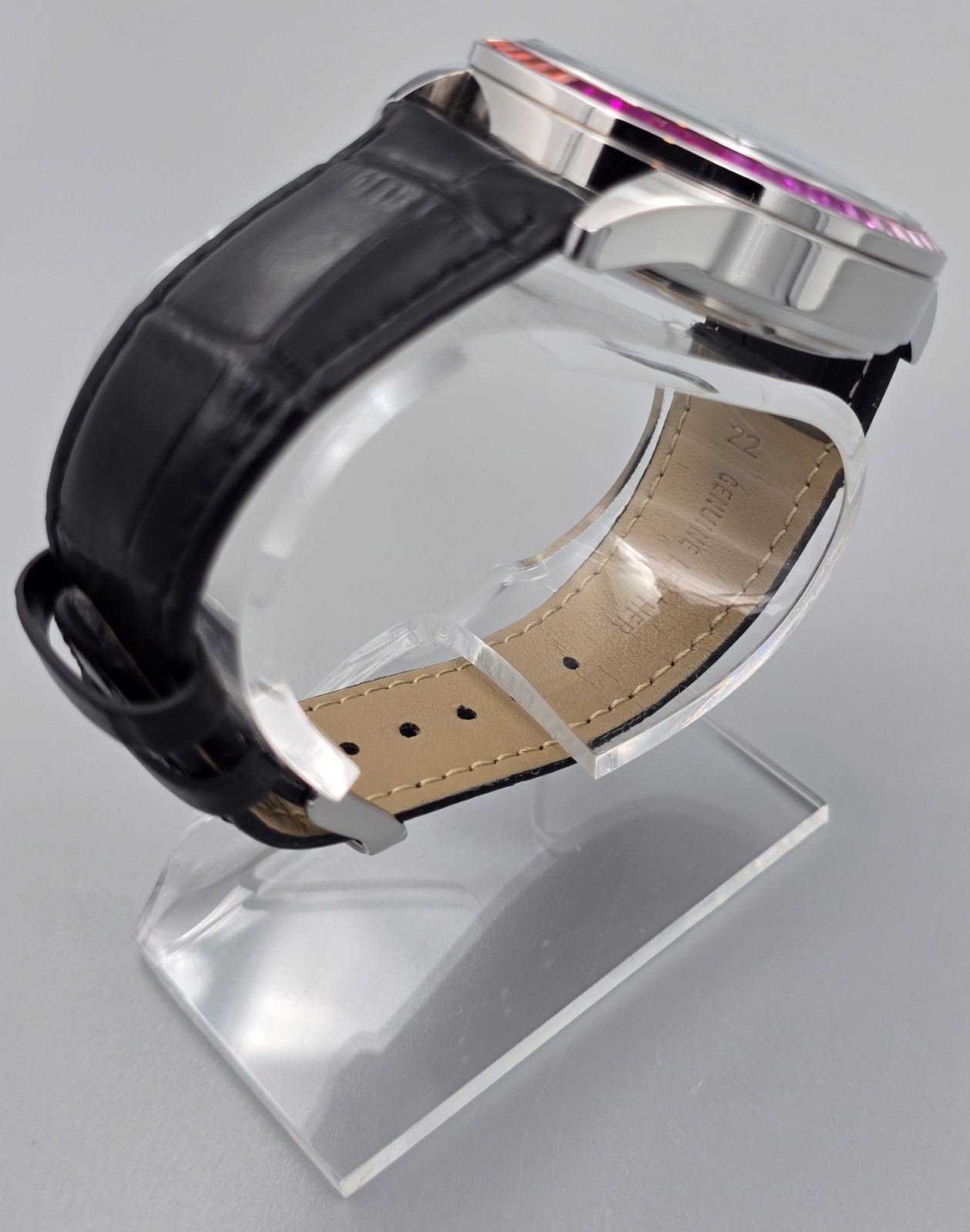 Fenlon Automatic Jump Hour Globe Astronomical Rainbow Bezel Men’s Watch