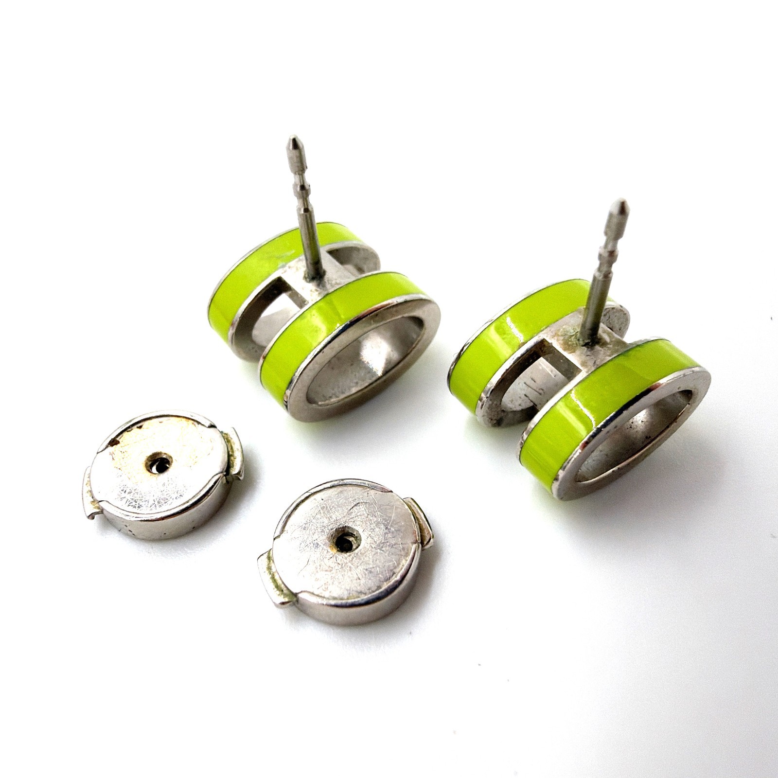HERMES Mini Pop H Pierce Lime Green Enamel Silver Tone with Box Authentic