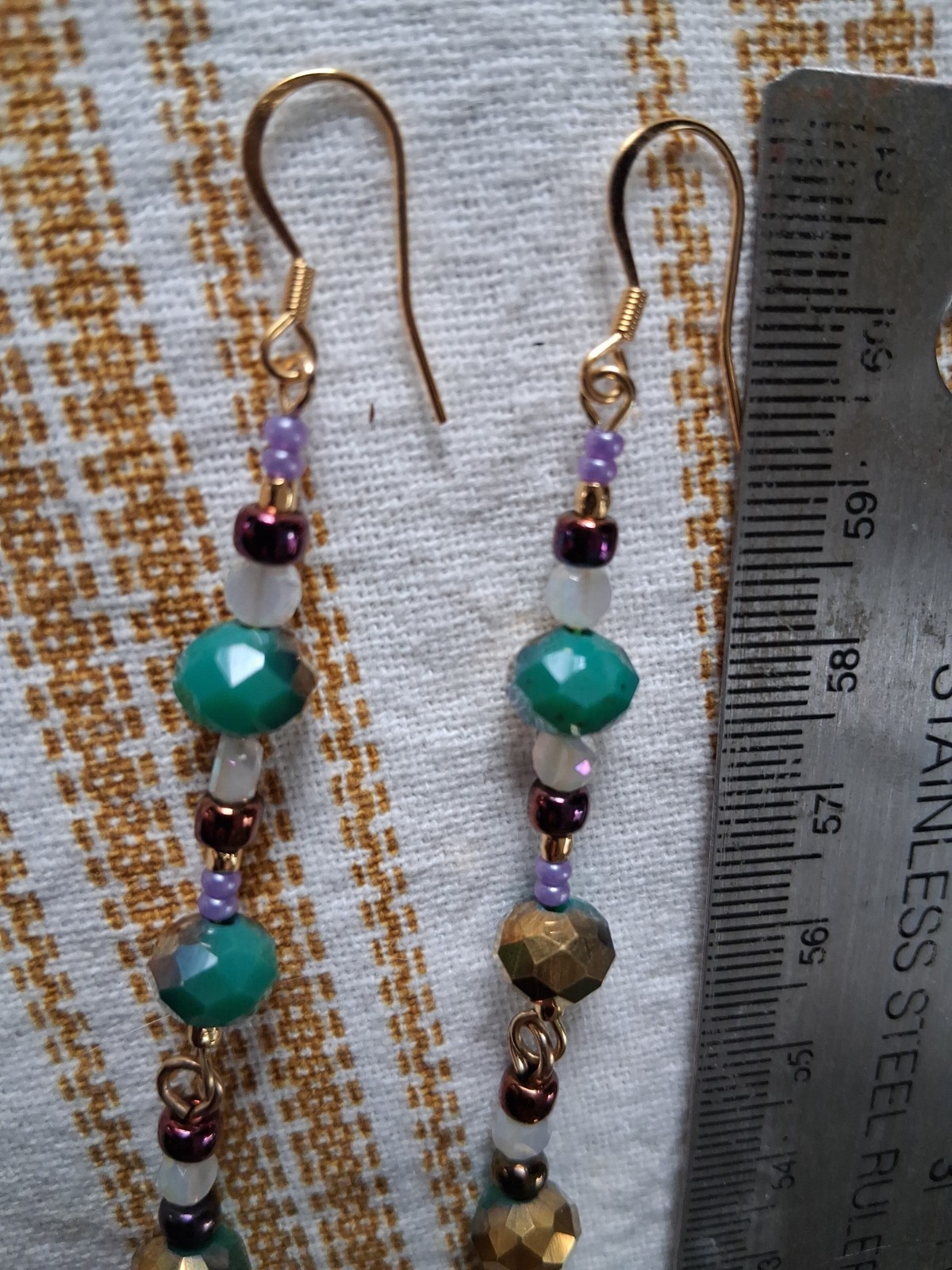Czech glass 24kt Gf Beads Dangle Artisan Earrings 31/2″ Long Earrings