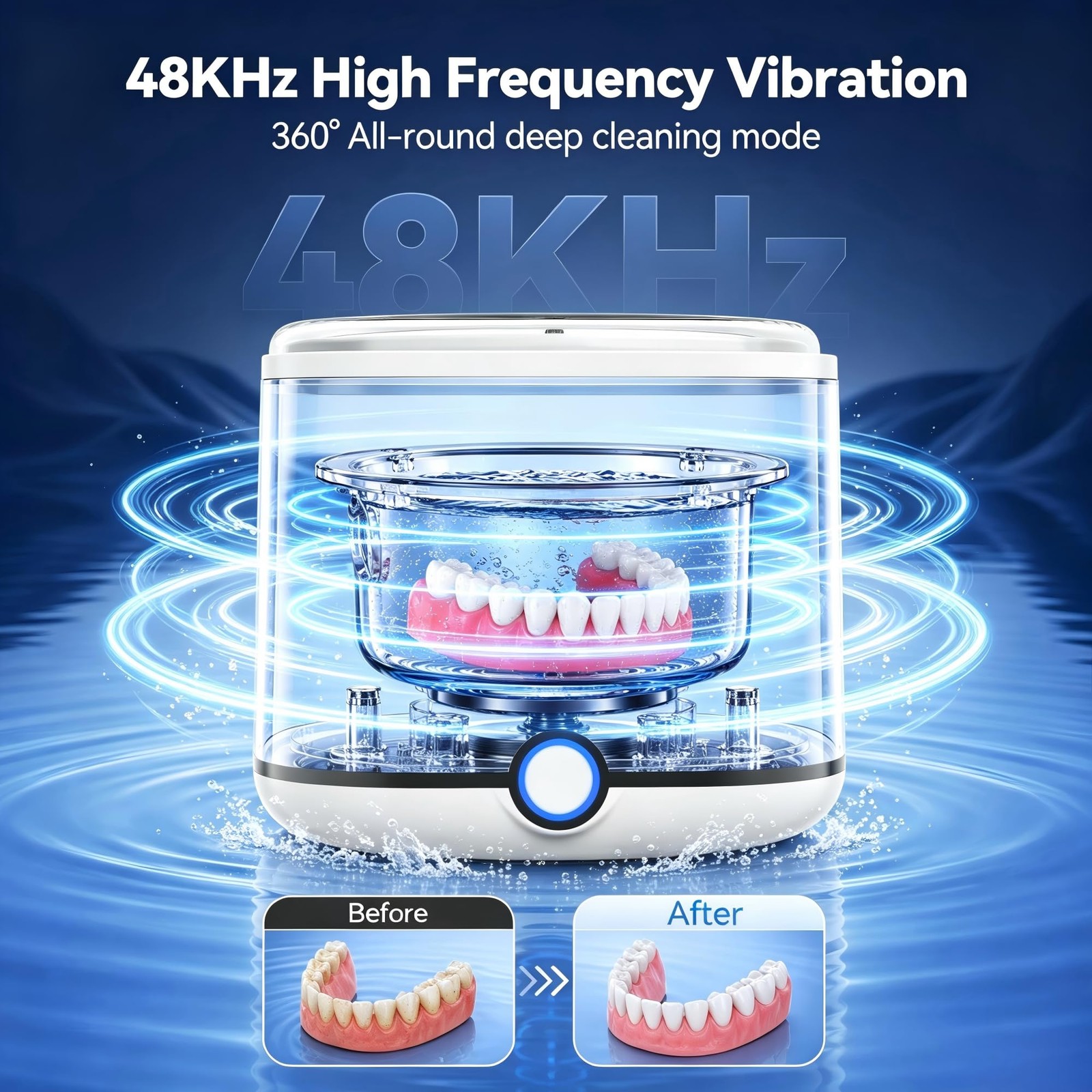 Ultrasonic Retainer Cleaner, 48kHz 7.8OZ Dental Cleaning Pod