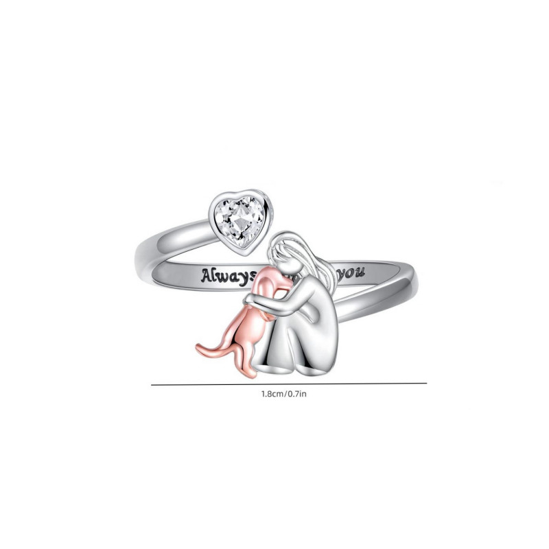 Cute Pet Dog Girl Friendship Stacking Bypass Ring in 925 Sterling Silver