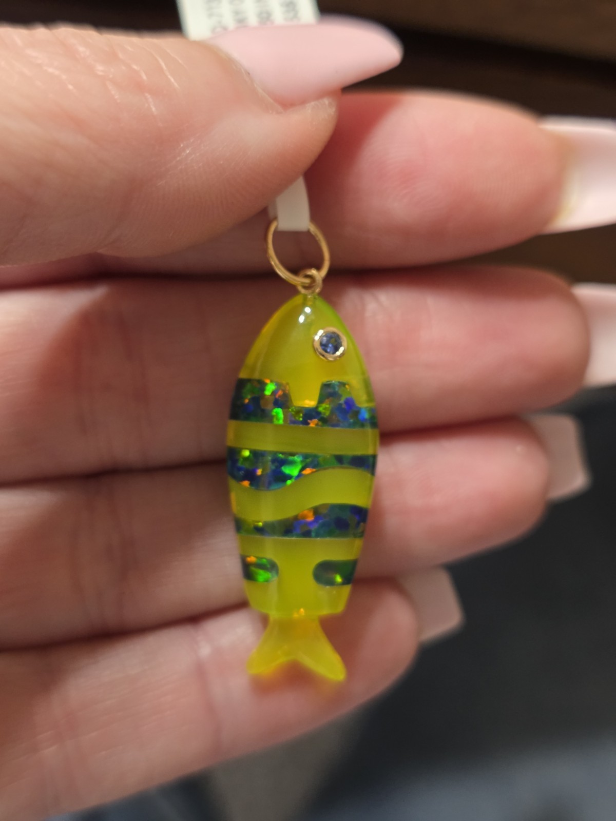 Opal & Green Quartz Fish Pendant In 14k Gold