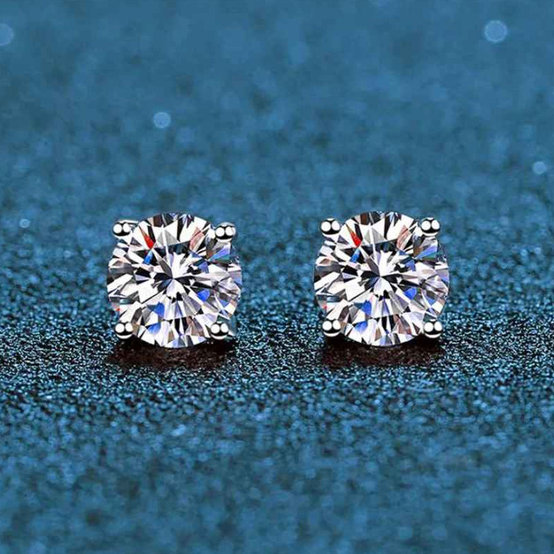 18k White Gold Plated Real 0.2-3CT D Color Moissanite Stud Earrings For Women