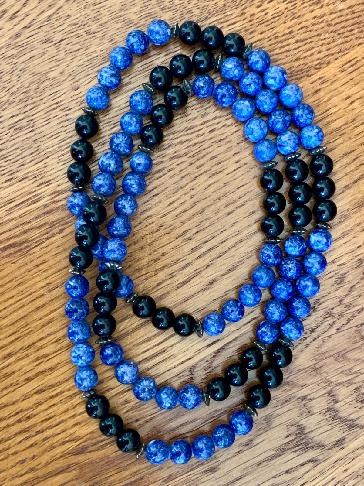 Black Onyx Blue Crackled Jasper NECKLACE 32″ 8mm Beads estate New
