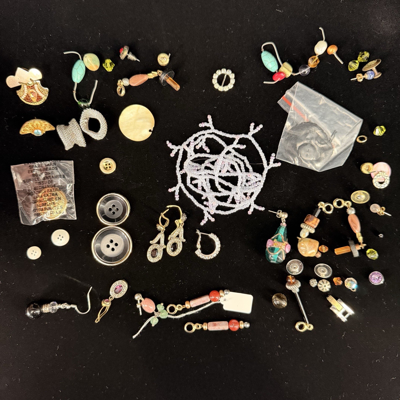 Vintage Jewelry Repair Craft Lot Beads Buttons Findings Earrings 114g