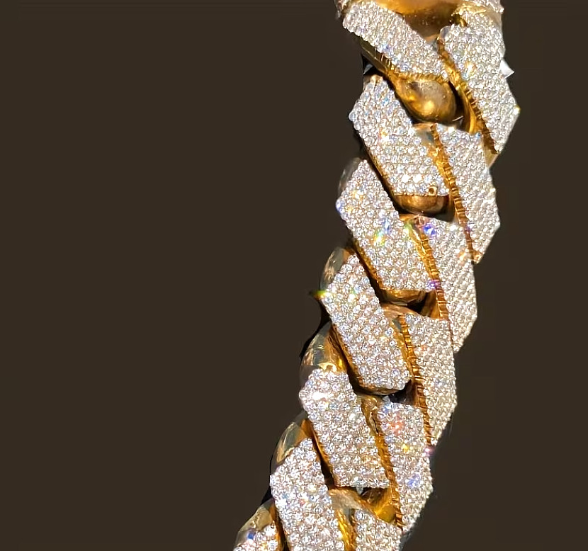 Men’S Hip-Hop Cuban Chain Necklace, Double-Row Central Faux, Miami Cuban Chain