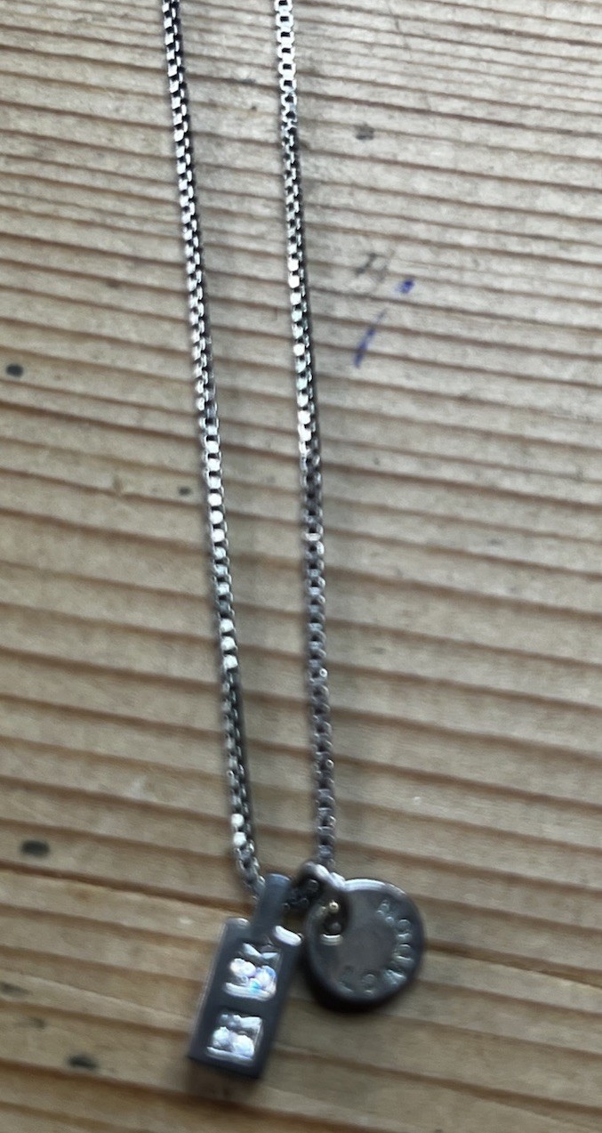 Tateossian London 925 Sterling Silver Black Rhodium CZ Pendant Necklace 40cm Box