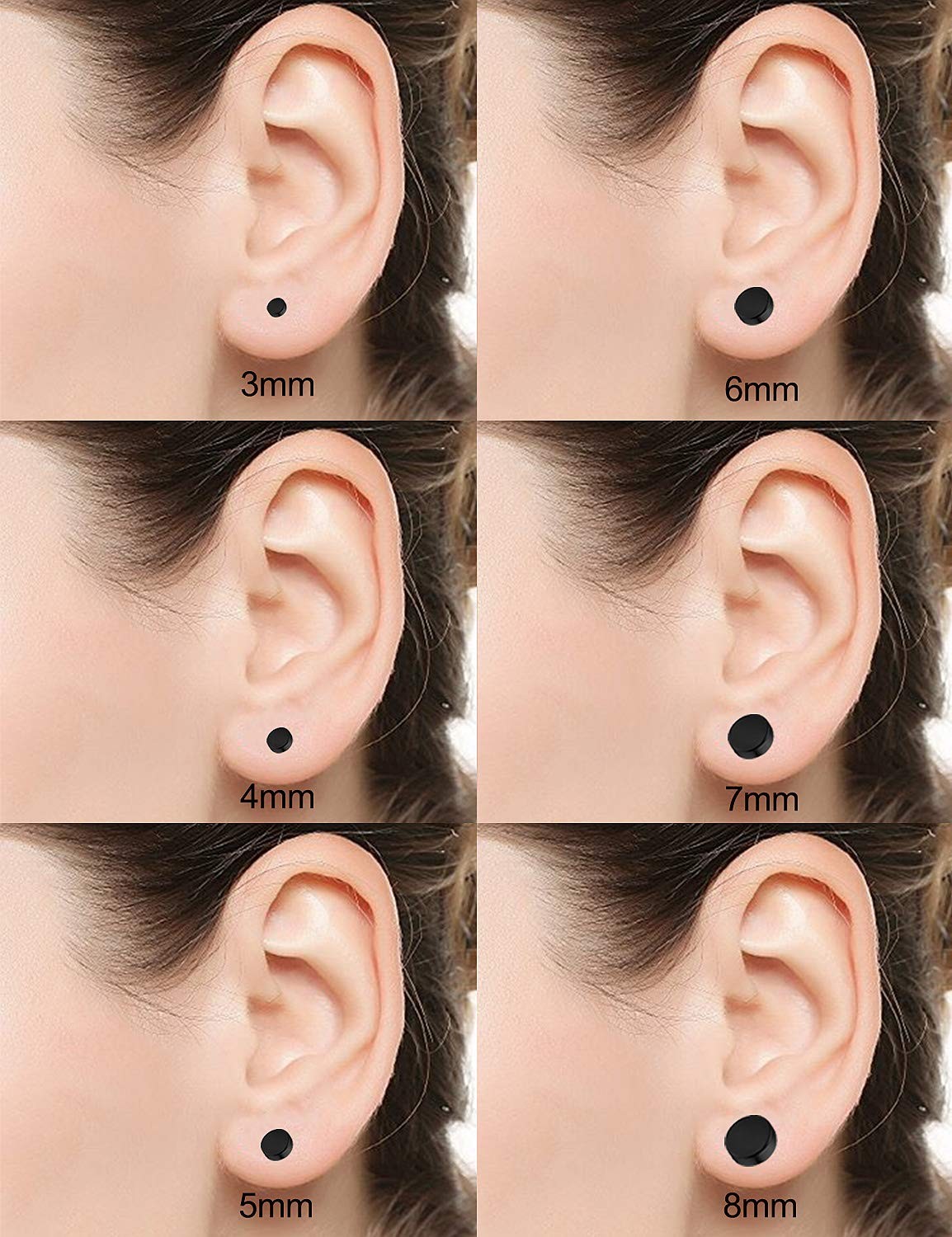 Prjndjw 12 Pairs 20G 18G Surgical Steel 3mm, 4mm, 5mm, 6mm, 7mm, 8mm, Black