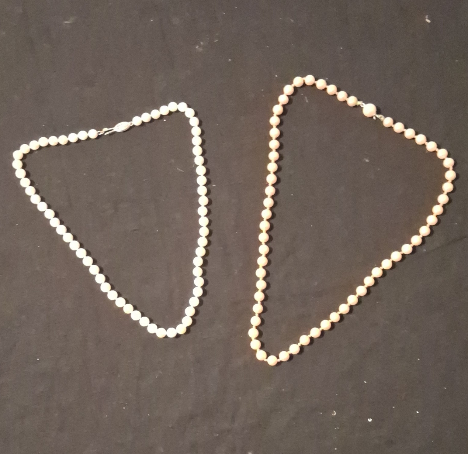 Lot of 2 White Round Pearl Beaded Strand Necklaces, Hook Clasp Closure