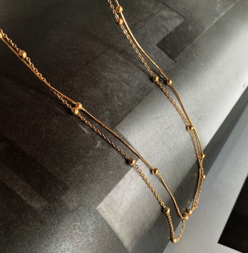Women 925 Sterling Silver Elegant Beaded Double Chain Choker Necklace 14.3-16.3″