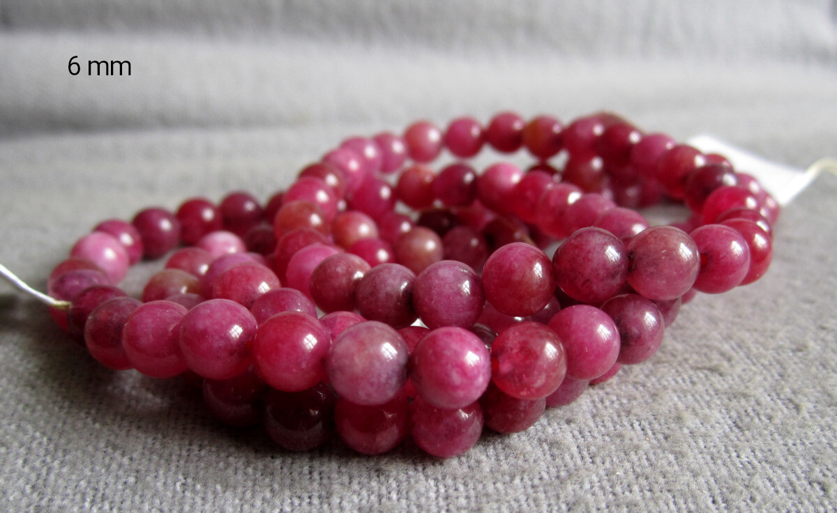 Red Tourmaline (Rubellite) Bracelet • Approx Ø 6mm / 14-20cm • Elastic