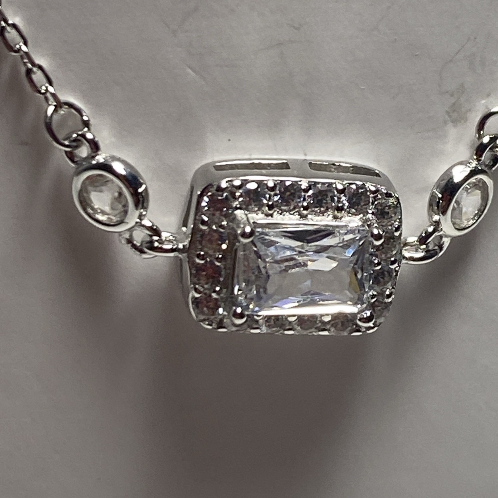 Brand New Cz Baguette Bracelet 925 Sterling Silver Adjustable 6.5” -8”. New