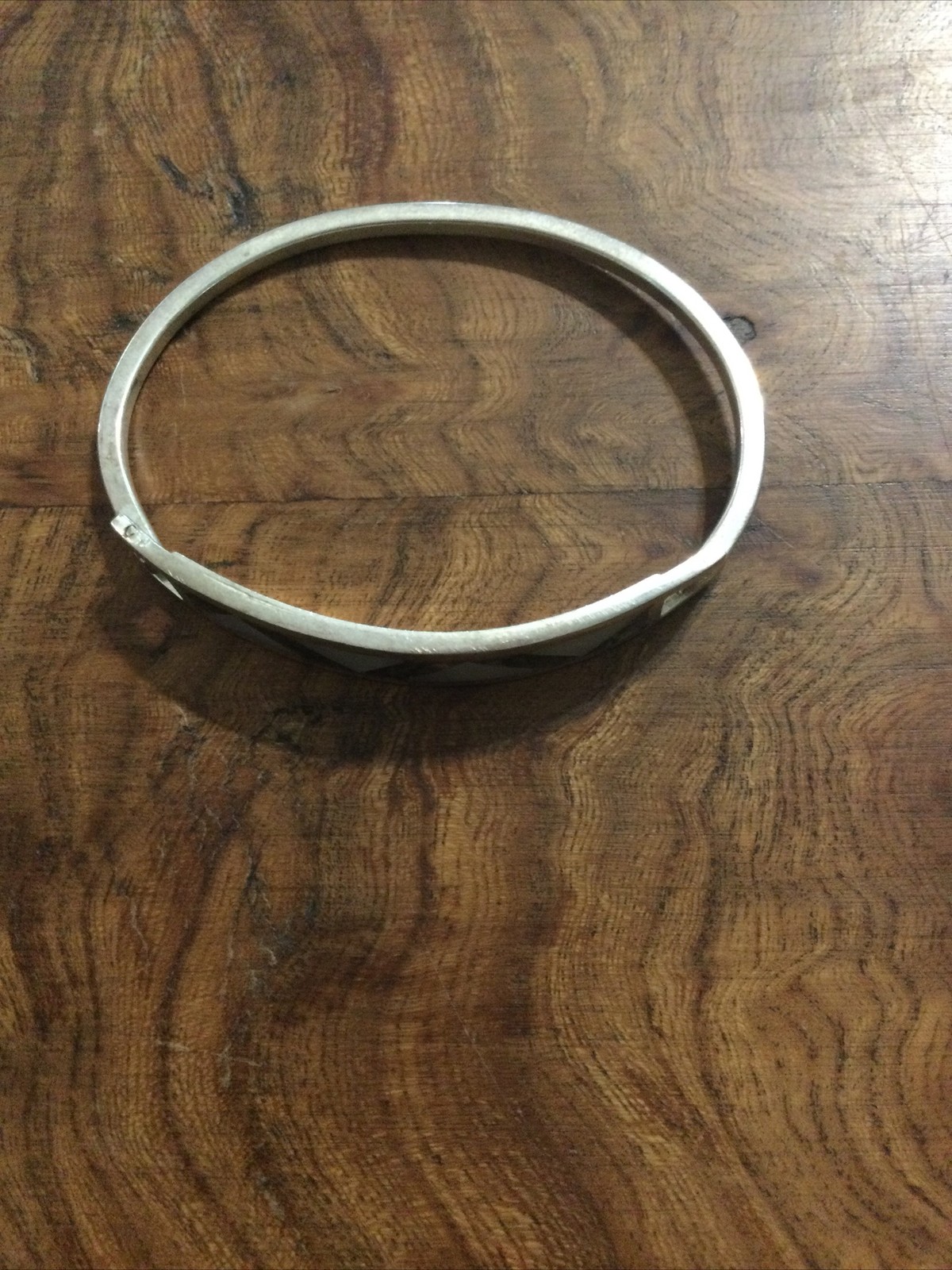 Silver Tone Alpaca Abalone Open Bangle Style Bracelet Vintage Mexico 6.5in