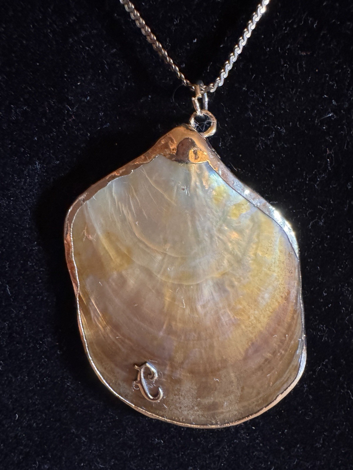 12k Gold Plated Rope Chain Necklace Beige Shell Pendant wrap with 10K gold