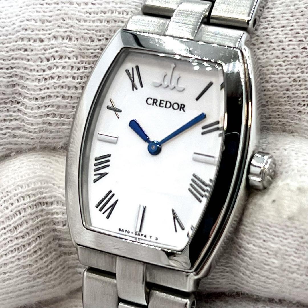 Seiko Credor Signo 5A70-0AE0 Aqua Quartz Watch White Blue Hands Japan 0715576