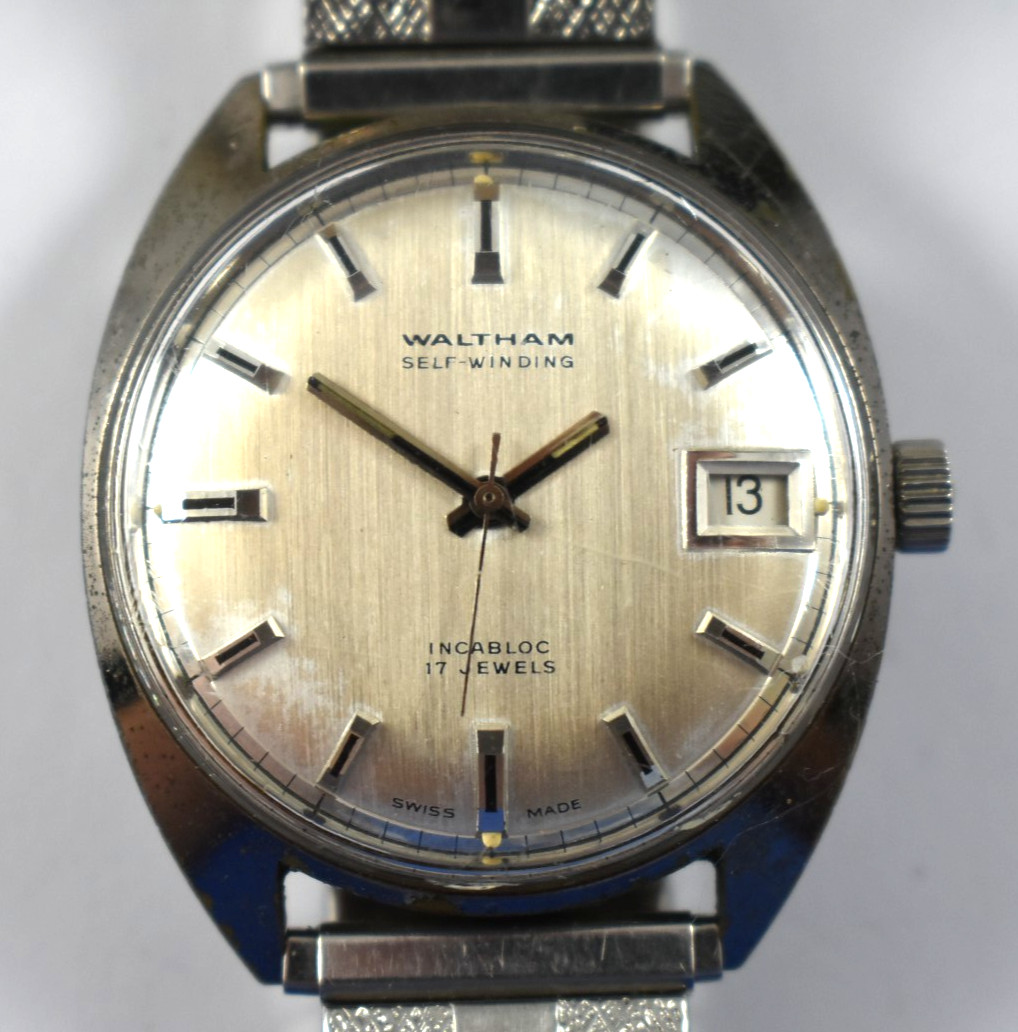 Vintage Swiss Made Waltham Selfwinding Date 17 Jewels Wrist Watch Runs lot.wq