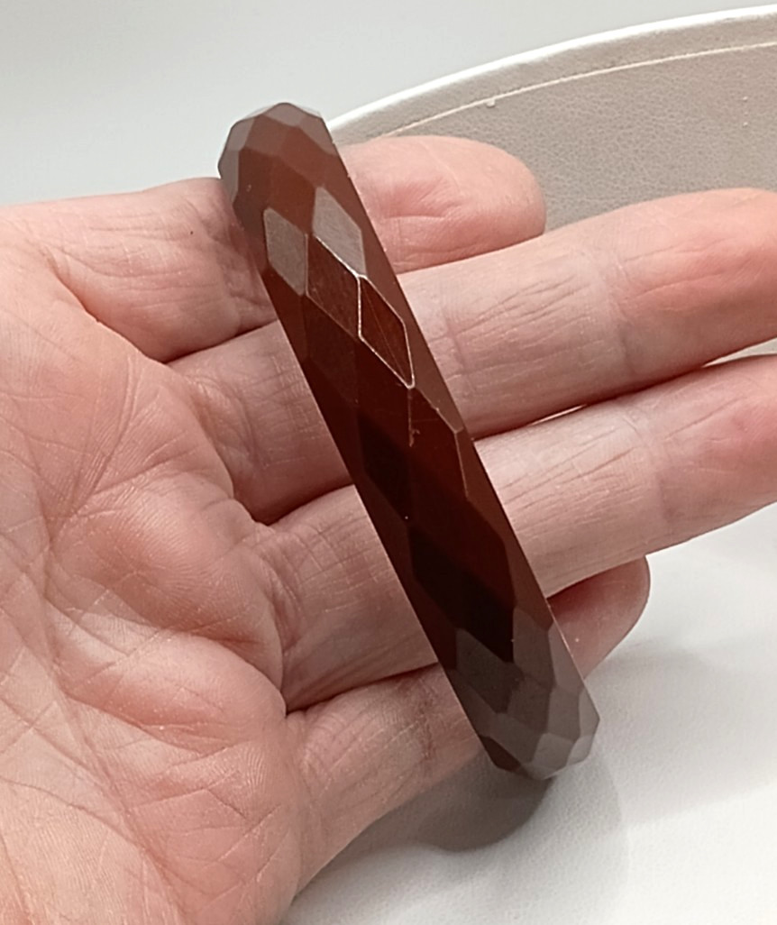 Vintage Bakelite Bracelet Chocolate Brown Size 8 Faceted Diamond Pentagon 1/2″ W