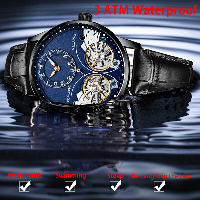 AILANG Men’s Watch Hollow Double Flywheel Automatic Mechanical Wristwatches