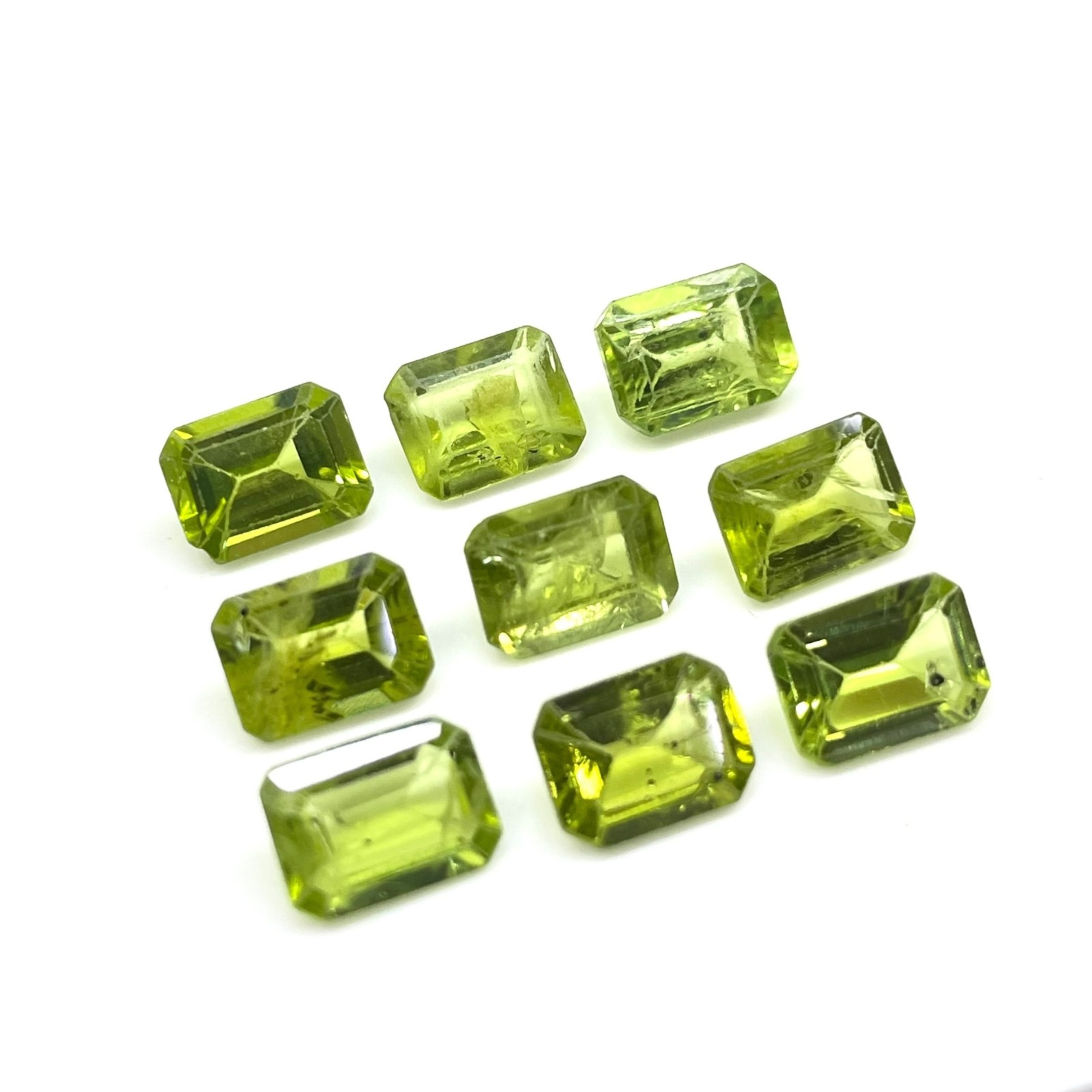 9 Pcs Natural Peridot 8x6mm Emerald Cut Green Loose Untreated Gemstones