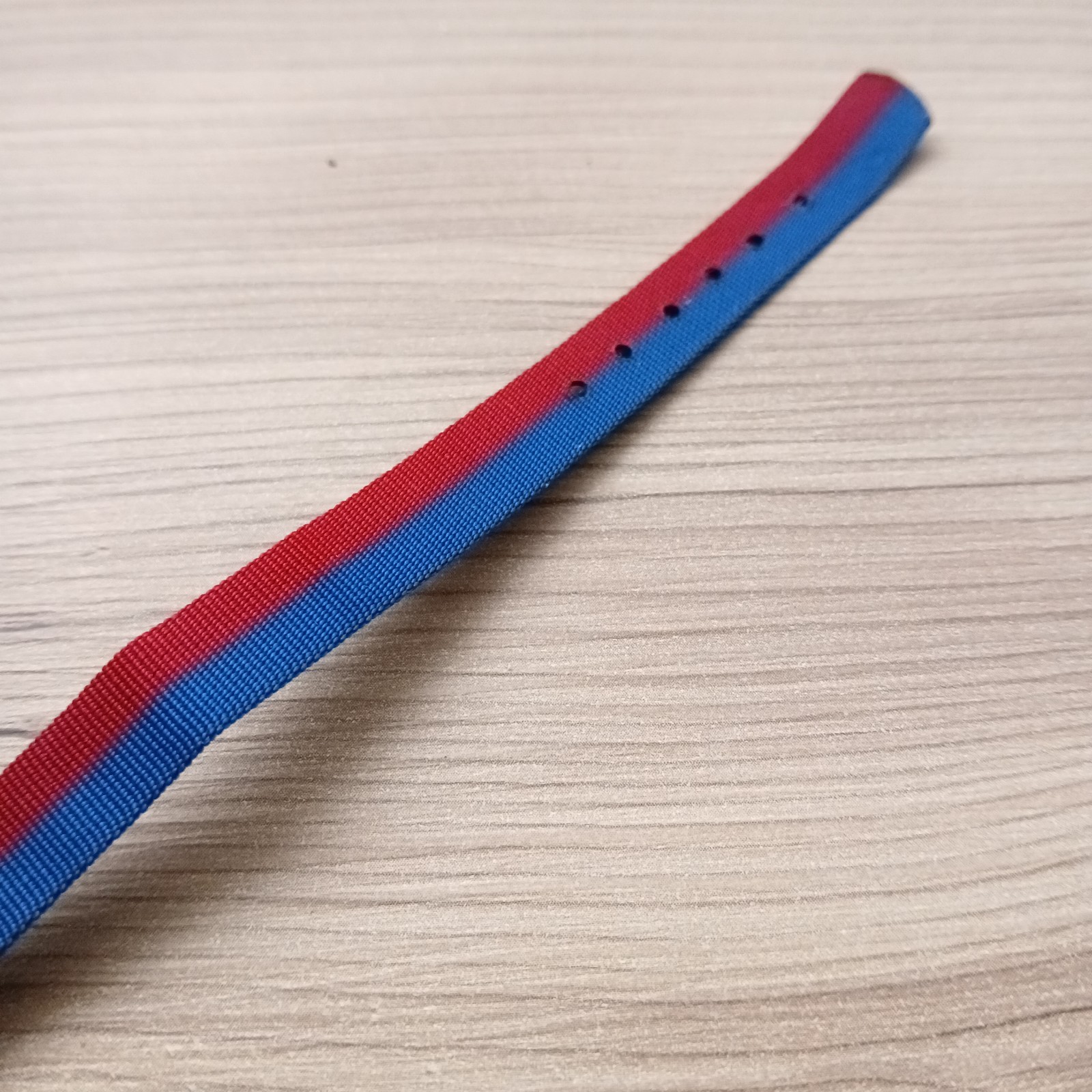 Vintage Nylon 10mm One Piece Watch Strap Red Blue Gold Buckle